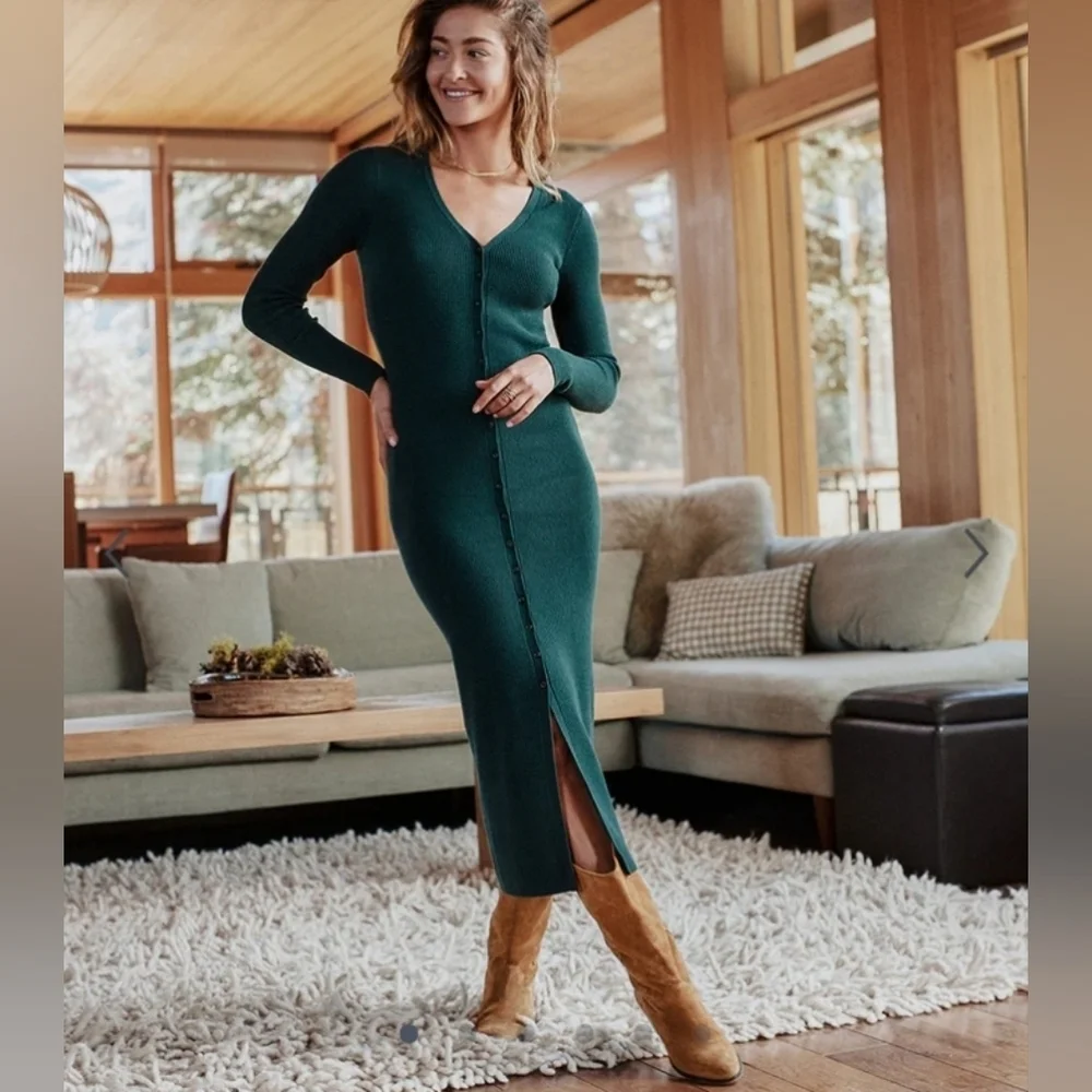 Marine layer Brea Rib Midi Dress in Ponderosa Pine - Picture 1 of 6